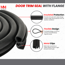 Load image into Gallery viewer, Door Trim Seal with Internal Rubber Flange 45/64" Bulb Diameter X 0.039"-17/64" Grip Range X 21/32" U Height