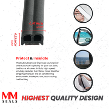 Load image into Gallery viewer, M M SEALS Small Bulb B-Shape Weather Stripping with self Adhesive Height 0.23 inch (6mm) x 0.47 inch (12mm) Width