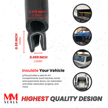 Load image into Gallery viewer, Trim Seal with Top Bulb – Edge Trim with EPDM Rubber Bulb Seal – Fits 1/16” Edge, 3/8” Bulb Seal Diameter