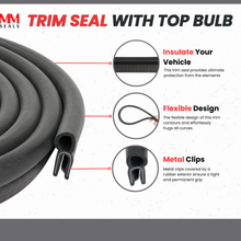 Load image into Gallery viewer, Trim Seal with Top Bulb – Edge Trim with EPDM Rubber Bulb Seal – Fits 1/16” Edge, 3/8” Bulb Seal Diameter