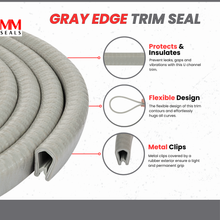 Load image into Gallery viewer, Gray Edge Trim Seal – U Channel Protector for Car Doors, Truck Edges, Metal Panels | Standard Size Fits 0.14" (3.4mm) Edge Thickness