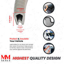 Load image into Gallery viewer, Gray Edge Trim Seal – U Channel Protector for Car Doors, Truck Edges, Metal Panels | Standard Size Fits 0.14" (3.4mm) Edge Thickness