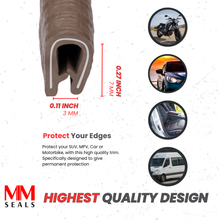 Load image into Gallery viewer, Small Brown U-Channel Edge Trim Seal – Fits Edge 1/16" to 1/8" – Flexible PVC Edge Protector for Metal Panels, Doors, Cabinets, and Car Body – Weatherproof