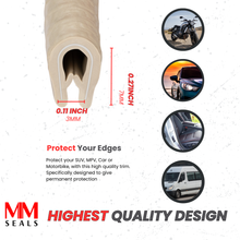 Load image into Gallery viewer, Small Beige U-Channel Edge Trim Seal – Fits Edge 1/16" to 1/8" – Flexible PVC Edge Protector for Metal Panels, Doors, Cabinets, and Car Body – Weatherproof