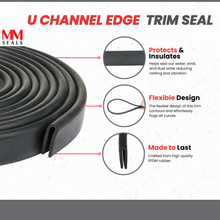 Load image into Gallery viewer, M M SEALS D045 Black U Channel Edge Trim Seal EPDM 27/32" high x 1/8" Wide