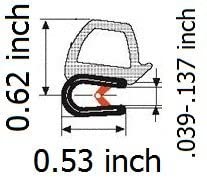 Load image into Gallery viewer, Gray Door Rubber Seal Horizontal Bulb 0.62" Bulb Height x 0.039"-0.137" Grip Range x 0.53 U Height
