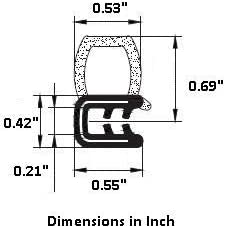 M M SEALS A005 Door Rubber Strip Small Bulb 0.53" Bulb Diameter x 0.21" Grip Range x 0.55" U Height