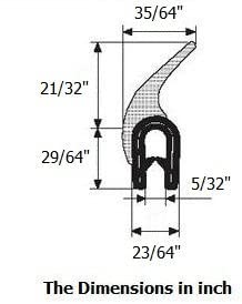 Rubber Seal | U Height: 29/64", Flange Height: 21/32", Grip Range: 3/64" - 5/32", for Doors, enclosures, cabinets, Hood, Motor lid, Motor Cover etc.