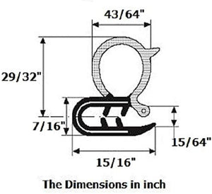 Trim seal rubber for Doors Oversize Bulb 43/64" Bulb Diameter x 0.039"-15/64" Grip Range (Flange Thickness) x 15/16" U Height