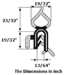 Vertical Bulb Trim Seal with Internal Flange | Bulb Diameter: 0.5" Grip Range 1/32" to 1/4" | Trunk, Boot, lid, Hood, Hatch Rubber