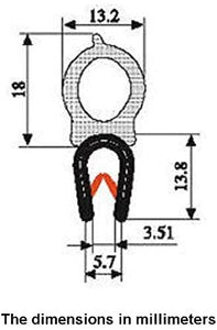 Vertical Bulb Trim Seal Bulb Height: 45/64" Edge Thickness: 1/64" to 9/64"