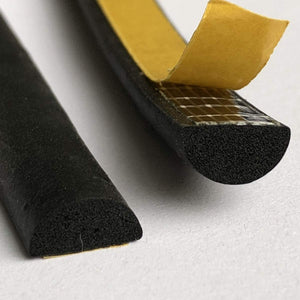 M M SEALS A094 D-Shape Solid Sponge Weather Stripping Door Seal Hollow Black with self Adhesive Height 0.39" x 0.59" Width