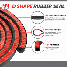 Load image into Gallery viewer, D-Shape Rubber Seal – Self-Adhesive Automotive Weather Stripping for Car Doors, Windows &amp; Trunks – Waterproof, Noise-Reducing, Windproof EPDM Weatherstrip – Universal Fit, 0.59” (15mm) Bulb Diameter, 0.47” (12mm) Width
