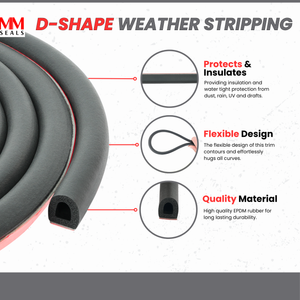 M M SEALS Weather Stripping D Shape, Fits Gap 0.2 to 0.3 inch (5-8mm)
