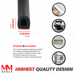M M SEALS Weather Stripping D Shape, Fits Gap 0.2 to 0.3 inch (5-8mm)