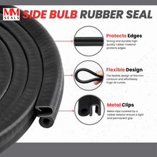 Load image into Gallery viewer, Trim Seal with Side Bulb | PVC Plastic Trim with EPDM Rubber Bulb Seal | Fits 1/4” Edge, 3/8” Bulb Seal Diameter
