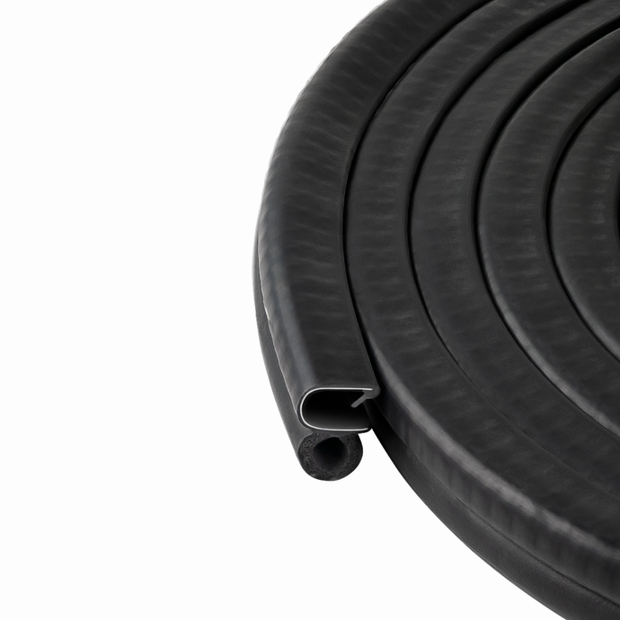 Trim Seal with Side Bulb | PVC Plastic Trim with EPDM Rubber Bulb Seal | Fits 1/4” Edge, 3/8” Bulb Seal Diameter