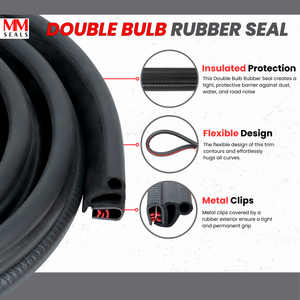 Double Bulb Rubber Seal – EPDM Foam Weatherstrip for Doors, Windows, Cars, Trucks, RVs & Boats – Noise-Reducing, Windproof & Waterproof Gasket