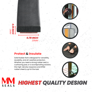 Solid Rubber Roll - Heavy-Duty Neoprene Rubber Sheet, EPDM Rubber Strip for Gaskets, Sealing, Flooring, Anti-Vibration