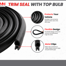 Load image into Gallery viewer, Trim Seal with Top Bulb – Car Rubber U-Channel Gasket for Weatherproof Sealing – Automotive, RV, Boat, and Industrial Edge Protection Bulb Diameter: 0.51 inch (13mm), Grip Range: 0.039 to 0.12 inch (1-3mm)
