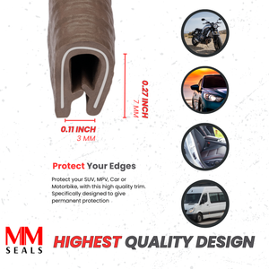 Small Brown U-Channel Edge Trim Seal – Fits Edge 1/16" to 1/8" – Flexible PVC Edge Protector for Metal Panels, Doors, Cabinets, and Car Body – Weatherproof
