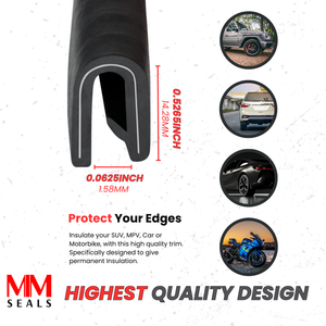 Car Door Edge Guard – Flexible U-Shape Rubber Seal Protector, Universal Fit Automotive Door Trim Molding – Protects Against Scratches & Dings – Fits 1/16” Edge, 9/16” Leg Length