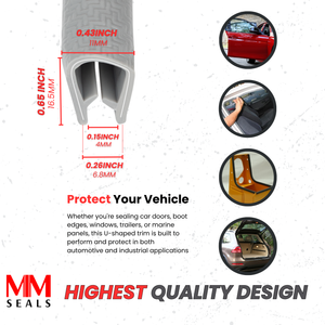 Gray Edge Trim – Large U-Shape Seal for Doors, Windows & Metal Edges – Fits 21/32" U Height, 3/64"–5/32" Grip Range – Ideal for Caravans, Trailers, Cars & More