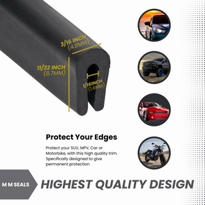 Rubber U Channel Edge Trim Small, Fits 1/16 inch Edge (1.6mm)