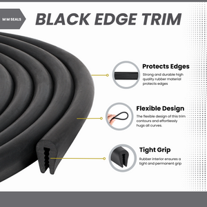X8R Large Black Rubber U-Channel Edging Trim – 1 Meter Length, Flexible PVC Edge Protector