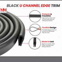 Load image into Gallery viewer, Black U Channel Edge Trim Seal EPDM Height 0.66&quot; (17 MM) X 0.11&quot; (3 MM) Grip range
