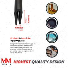 Load image into Gallery viewer, Black U Channel Edge Trim Seal EPDM Height 0.66&quot; (17 MM) X 0.11&quot; (3 MM) Grip range
