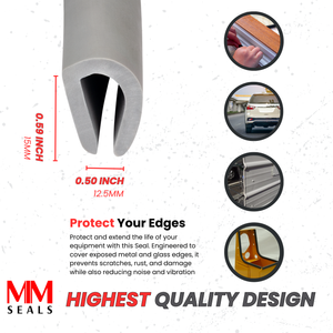 U-Shape Rubber Edge Trim Seal – EPDM Edge Protector for Metal and Glass Edges – Weather Resistant, Noise & Vibration Reduction