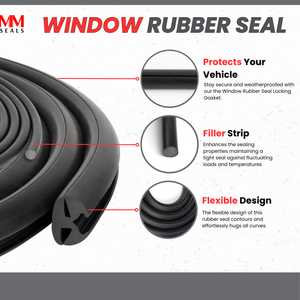 M M SEALS E009 EPDM Dense Rubber Window Locking Gasket Weather Stripping Window Seal, Tow-Piece Locking Action (Inline), Fits 3/16" Inch Glass and 3/32" Inch Panel Edge