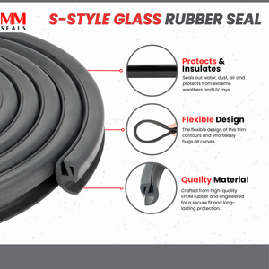 Car Window Rubber S-Style Glass Seal – EPDM Weatherstrip for Windshields & Side Windows – Fits 13/64" Glass, 1/8" Panel – Flexible Gasket for Cars