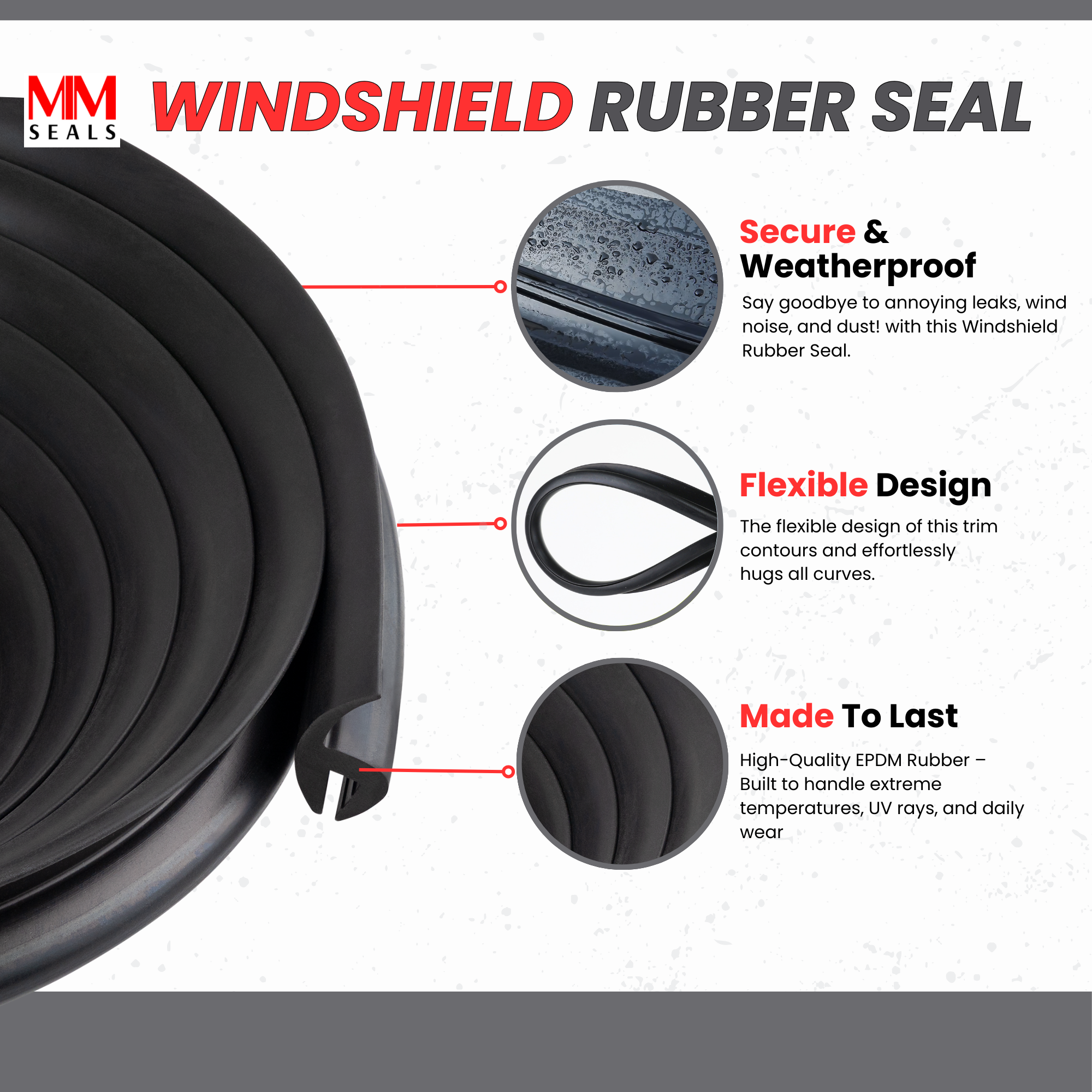 thumbnail image 2 of 4M Universal Rubber Weather Seal Strip – Self-Adhesive Windshield Edge Trim For Car SUV 4WD 2 of 5