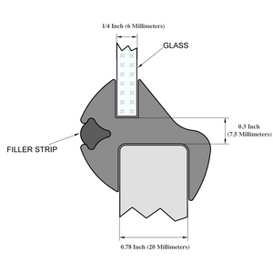 Window Rubber Seal, Fits Glass 1/4 inch (6.3 mm), Panel 0.78 inch (20mm), Locking Gasket for Heavy Equipment, Caravan and Boat.