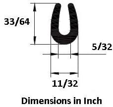 ブラック U チャンネル エッジ トリム シール EPDM 高さ 33/64 インチ x 幅 11/32 インチ