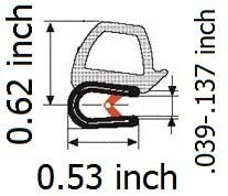 Gray Door Rubber Seal Horizontal Bulb 0.62" Bulb Height x 0.039"-0.137" Grip Range x 0.53 U Height