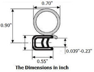 Large Bulb Trim Door Rubber Seal, 0.75 Inch (19mm) Bulb Diameter, 0.039-0.2 Inch (1-5mm) Grip Range