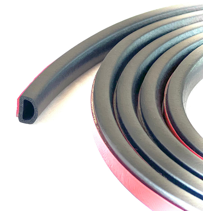 M M SEALS A072 D-Shape Weather Stripping Door Seal Hollow Black with Self Adhesive 21/64