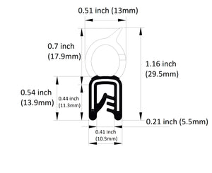 Vertical Bulb Rubber Seal | Bulb Diameter: 0.51 inch (13mm), Grip Range: 0.039 to 0.12 inch (1-3mm)